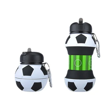 550 мл, сгъваеми футболни бебешки бутилки за вода, преносима спортна бутилка за вода, бутилка за вода във формата на футболна топка, силиконова чаша за вода