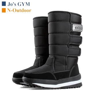 Топли зимни мъжки нескользящие зимни обувки, външни непромокаеми туристически топли високи обувки от дебел плюш, ски спортове, големи размери, високи обувки, мъжки