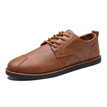 Мъжки ежедневни обувки от изкуствена кожа, удобна мода обувки на равна подметка, обувки за шофиране дантела, пролет-есен