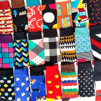 Нови щастливи чорапи, мъжки забавни памучни чорапи, модни мъжки чорапи на райета и грах с плодове фламинго, хип-хоп Harajuku Sokken