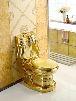 Дворецът златна тоалетна в европейски стил, ретро хотелски цвят, перлено бял тоалетна, самостоятелна тоалетна, златна творчески тоалетна чиния