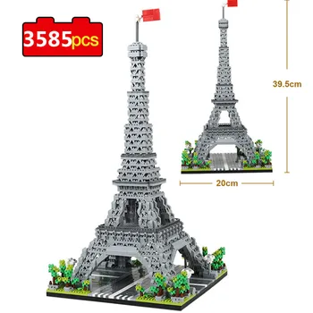3585 бр., модел на световната архитектура, строителни блокове, Париж, Айфеловата кула, диамантени микро-строителни тухли, играчката 