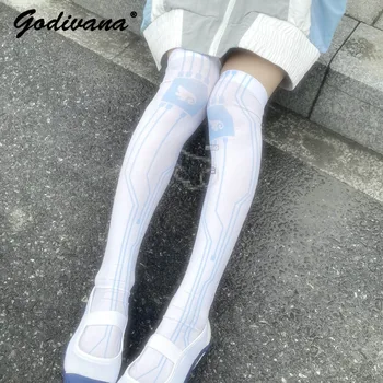 Нови чорапи над коляното с принтом Y2K, модни дамски секси, меки кадифени чорапи в японски стил, чорапи Harajuku за жени