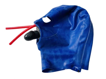 Тъмно синя латексова маска на Гумените с вътрешен кляпом 5 см и шнорхел за нос с дължина 15 см