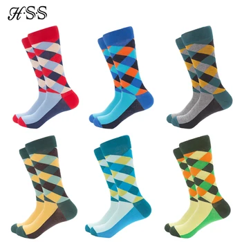 Марка HSS, 5 чифта/лот, Мъжки Бизнес Чорапи с Цветно Изображение, Европейски Чорапи Голям Размер, Ежедневна Рокля, Екипажа EU-40-47, Щастливи Чорапи, Памук