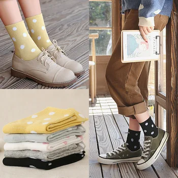 10 чифта в комплект дамски чорапи с кръгла точка със средна дължина от чист памук, в десен на точки от дамски чорапи японски дишащи модни чорапи