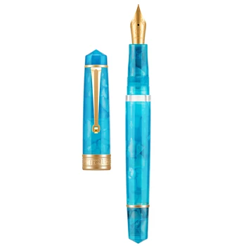 Asvine P20 поршневая писалка с връх EF / F / M, льдисто-сини акрилни десени, златна скоба, гладка офис писалка за писане