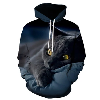 Котка в тъмна модерен стил, блузи с 3D принтом, пуловери унисекс, hoody, ежедневни блузи, уличен спортен костюм