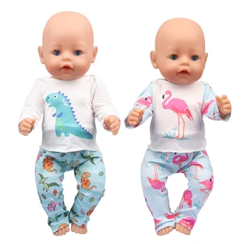 43-сантиметър стоп-моушън облекло, костюм, 17-инчов нови дрехи за новородени с шарките на фламинго, подаръци за рожден ден за момичета, американската стоп-моушън дрехи за момичета