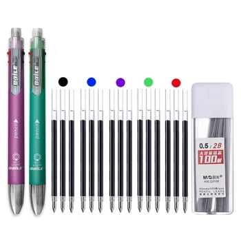 Комплект химикалки 6 в 1, многоцветен, разтегателен, 5 цвята и механичен молив в една дръжката, многофункционална дръжка, канцеларски материали