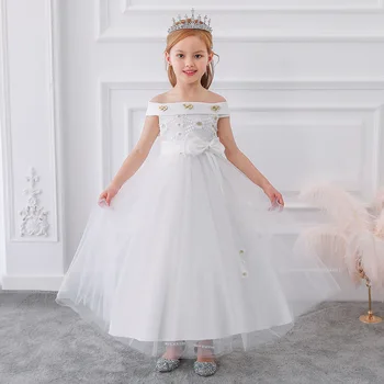 Бяла рокля на принцеса за шаферките, костюм, детски дрехи, сватбена рокля за момиче с цветя модел, бална рокля, елегантна празнична детски дрехи