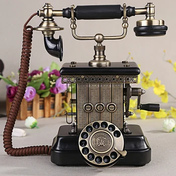 Античен телефон, класически ретро кабелен телефон, европейският стационарен телефон, декоративна завъртане на лентата с висящи слушалки