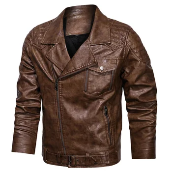 Мъжки зимни кожено яке от плътна отвътре, ежедневни мотоциклетни байкерские якета, връхни дрехи от естествена кожа с цип, палто, размер L-4XL