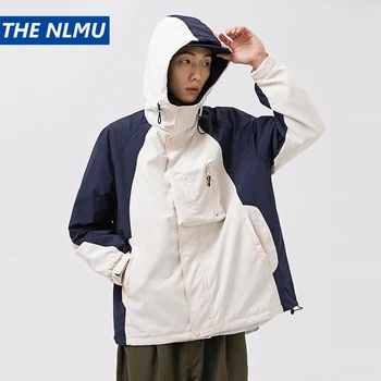 2023, мъжко яке-ветровка с качулка, цветен блок hoody в стил мозайка, палта, градинска облекло в стил хип-хоп, яке-cargo