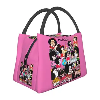 Mafalda Колаж, термоизолированная чанта за обяд, женствена чанта с комиксами Quino, преносим контейнер за обяд за нощуване на открито, кутия за храна за пътуване