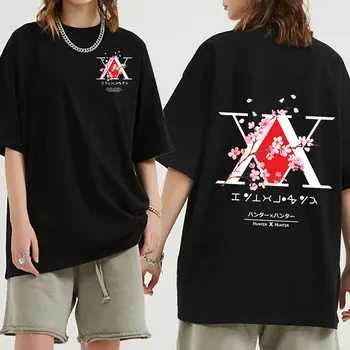 Тениска с логото на аниме Hunter X Hunter, тениска с графичен принтом Killua Gon черешов Цвят, мъжки модни ежедневни тениски оверсайз унисекс