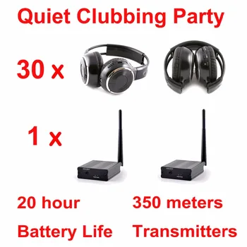 Професионални сгъваеми безжични слушалки за безшумна дискотеки с дължина 500 м - комплект, подходящ за тиха и спокойна клубната парти с 30 слушалки + 1 предавател