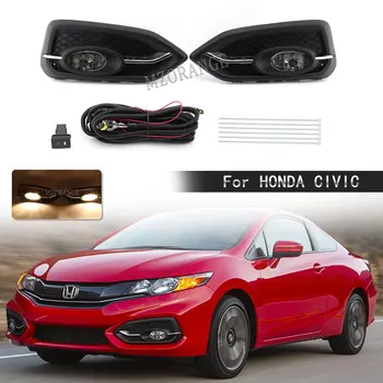 Led Фарове за Honda Civic 2014-2015 Фарове за мъгла Халогенни Решетка, Рамка Капак за Печене Комплект Ключове окабеляването