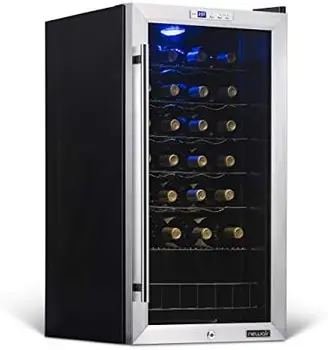 Хладилник-охладител за вино от неръждаема стомана | с капацитет 27 бутилки | отделно стоящ или вграден | Стъклена врата със защита от ултравиолетови лъчи с ключалка 
