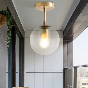 Потолочное стъкло осветление E27 Минималистичен модерен тавана лампа с кръгла стъклена топка, лампа за коридора, creative осветление за всекидневната