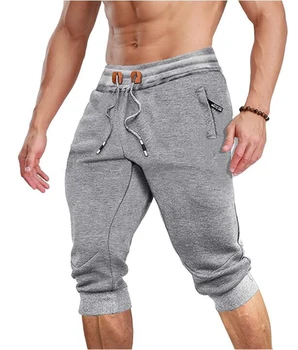Летни мъжки шорти за бягане 3/4, панталони капри под коляното, панталони с джобове с цип, удобни спортни панталони за тренировки във фитнеса