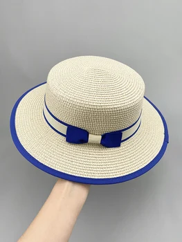 Дизайнерска марка, соломенно-синята топ с лък, козирка, морски дамски слънчеви шапки за мъже, 모자 Шапки за жени, безплатна поща