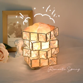 Настолни лампи от кристално кубче на Рубик, сол камък, прикроватное осветление за спалня, артистична декорация за ароматерапия, led лампа, вставляемая подарък настолна лампа