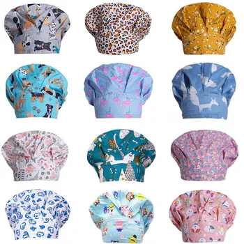 Памучен шапчица-пончо с принтом, жени, мъже, санитарни шапчица за лекари и медицински сестри, Baotou, без шал, шапка за химиотерапия