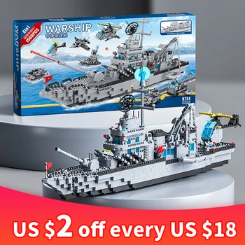 Съвместимост с Лего 1560 бр. комплекти корабите за военния флот, строителни блокчета, играчки, тухлена самолетоносач, армейски военен кораб WW2, тежък танк