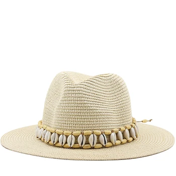 Проста панама, летни слънчеви шапки за жени, мъже и плажна сламена шапка, модна шапка за пътуване със защита от ултравиолетови лъчи, дамска шапка