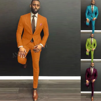 2023 най-Новият мъжки костюм, 2 броя, модни оранжеви сватбени костюми за мъже на поръчка, рокля, сако размер плюс, смокинг за младоженеца, яке, панталони, комплект