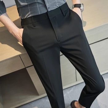 2023 Мъжки модел панталон в английски стил, обикновен мъжки ежедневни панталони, панталони с висока талия, висококачествени мъжки панталони за бизнес отдих 36