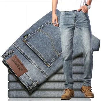 2023 Нови високо-качествени дънки за мъже тънки директни летни тънки модерен мъжки панталони реколта мъжки дълги панталони опушен-сив цвят