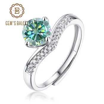 GEM'S BALLET Класическо луксозно пръстен от сребро 925 проба, 1 карата, със зелен муассанитом във формата на сърце, сватбена украса, сватбени за жени