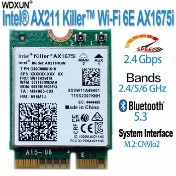 Убийственная карта Wi-Fi 6E AX1675i 160 Mhz 2,4 G /5G/6 Ghz Безжичен мрежов Адаптер AX211NGW CNVio2 M. 2 Key E 802.11 ax Bluetooth 5,2 AX211