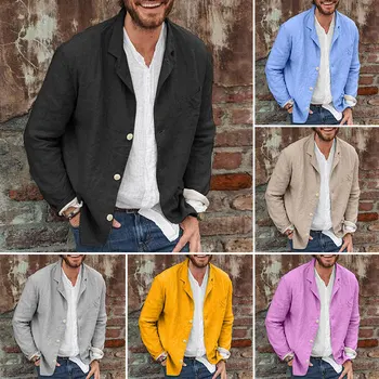 Ежедневието на обикновен мъж с костюм, сако, палто от памук и лен, пролетно-лятна модерно яке с отложным яка, копчета, реколта мъжки градинска облекло