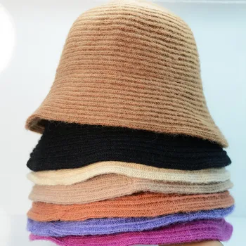 Дамски топла вълнена шапка, обикновена зимни шапки-кофи, упаковываемые шапки-клоши от варена вълна