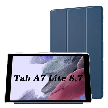 Калъф за таблет Samsung Galaxy Tab A7 Lite 8,7 2021 SM-T220 SM-T225 T220 с панти капак-стойка от Изкуствена кожа Trifold + Закалено Стъкло