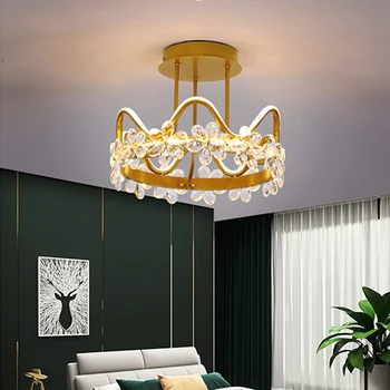 Скандинавски романтична кристална окачен лампа, топло светило за спални, crown, хол, висящи лампи за дома, модерни висящи лампи