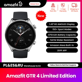 Нови умен часовник Global Amazfit GTR 4 Ограничена серия 150 + Спортни режими, двойна лента GPS Алекса, Вградени обаждания чрез Bluetooth, Умни часовници