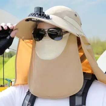 Мъжка шапка рибар, охлаждащ вентилатор, качулка за лице, шапка с пълна защита, солнцезащитная шапка за къмпинг, анти-UV, дишаща шапка с широка периферия, градинска шапка