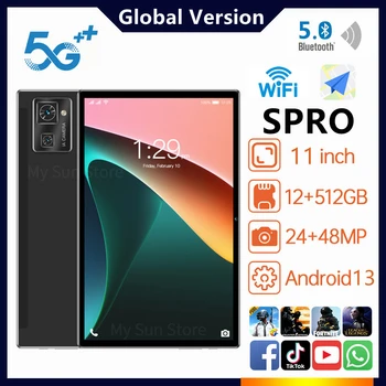 Глобалната версия на Новият 11-инчов таблет с Android 13-12 GB RAM памет 512 ГБ ROM 13МП + 15МП 10 Ядрени 8000 ма 4G/5G Мрежа Wifi Таблет за телефонни разговори
