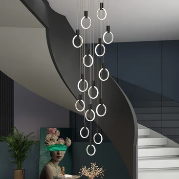 Полилей Модерен полилей околовръстен лампа Хол с Трапезария и околовръстен лампа, Дизайн на интериора на фоайето на хотела Стълбище полилей