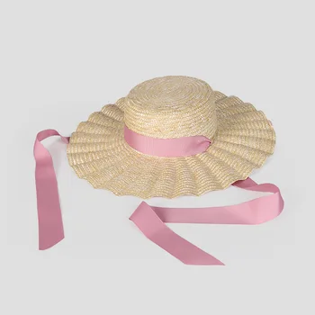 OMEA Лятната сламена шапка, френски романтичен папийонка, пшеница, сламена шапка, дамски модни шапка от слънцето с розова панделка, плажни шапки, бельо сомбреро
