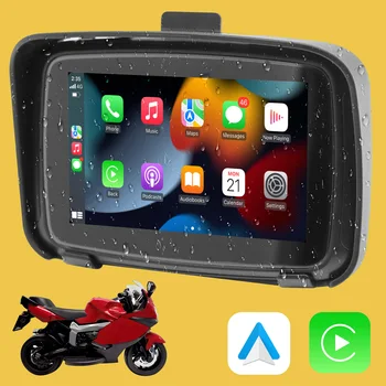 5-инчов преносим GPS навигатор за мотоциклети, водоустойчив дисплей Carplay, безжичен Android, авто, IPX7, GPS-екран, Apple