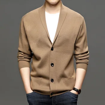 Корейската версия на кардигана, мъжки пуловер, вязаный топ, мъжки дрехи, пуловер с дълъг ръкав и V-образно деколте, сако, мъжко оборудвана случайни пуловер, палто