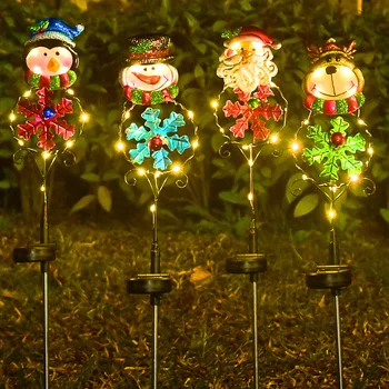 Коледен слънчев led лампа, Дядо Коледа, Снежен човек, лека нощ с лосем, водоустойчив пейзаж, декорация за дома в градината 2024 Нова година