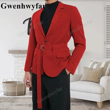 Gwenhwyfar Positive Red 2023 Приталенные мъжки костюми за сватба от две части (сако + панталон Формален бизнес костюм на младоженеца и лацканом за всеки ден