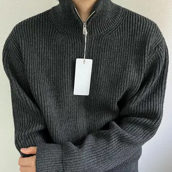 Нов прием, топло вълнена жилетка в стил Margiela, яке с цип с високо воротом, мъжки и женски сив пуловер MM6