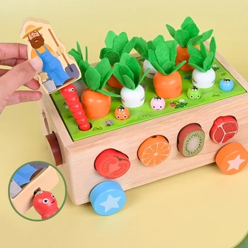 Детска забавна развитие на дървена игра-пъзел, магнитна игра по улов на насекоми, детска играчка за детска градина Монтесори